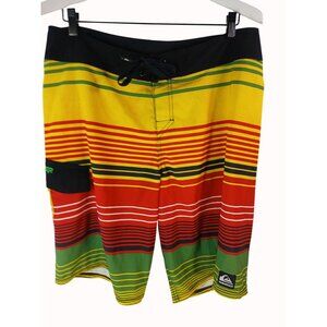 Quiksilver Mens Multicolor Striped Rasta Surf Boardshorts Side Pocket Size 34